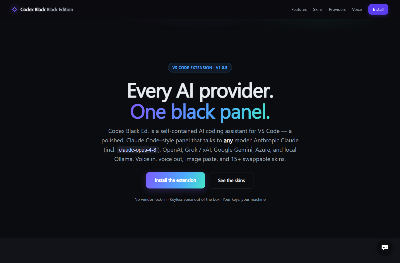 Codex Black website screenshot