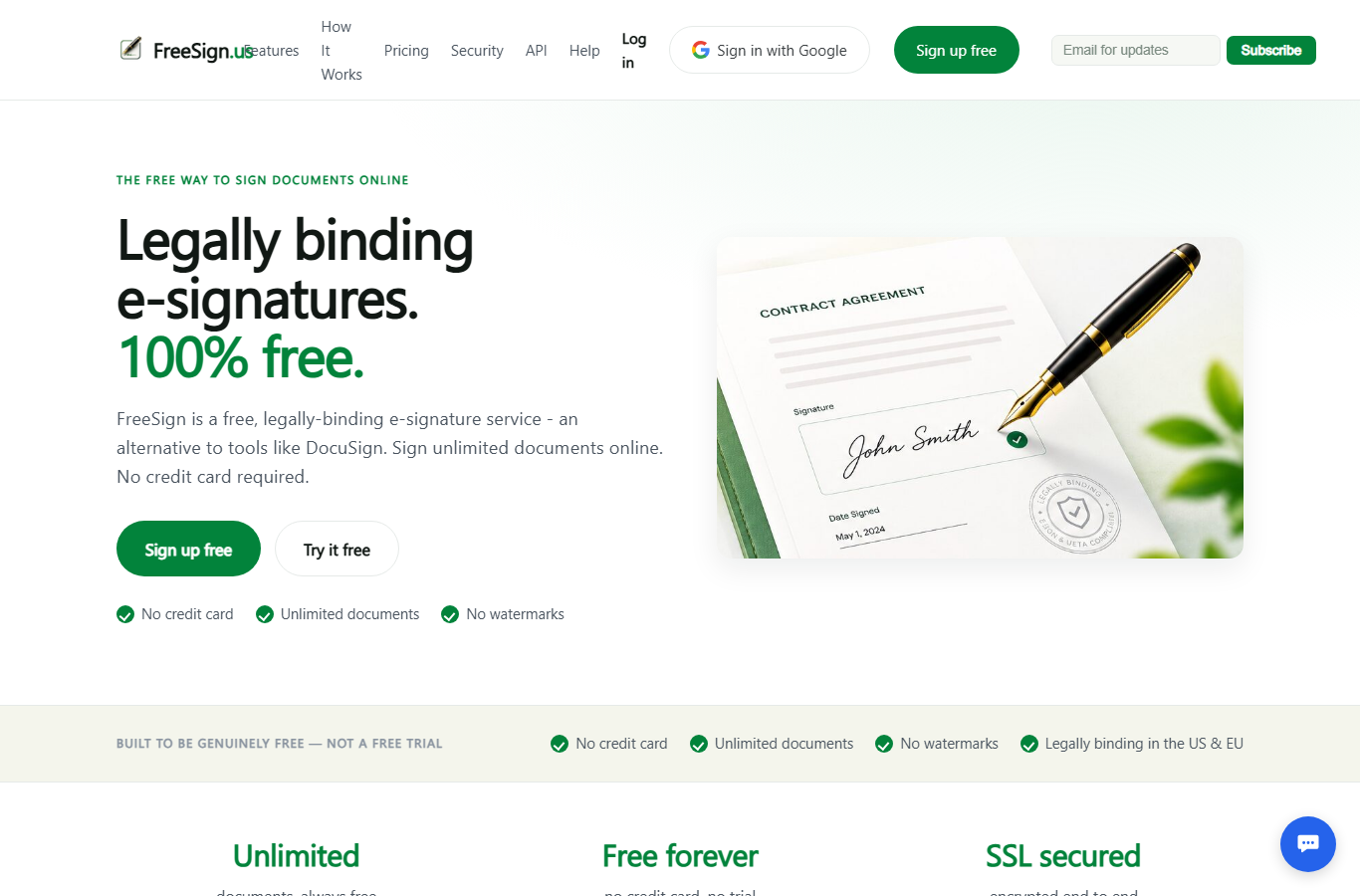 FreeSign website screenshot