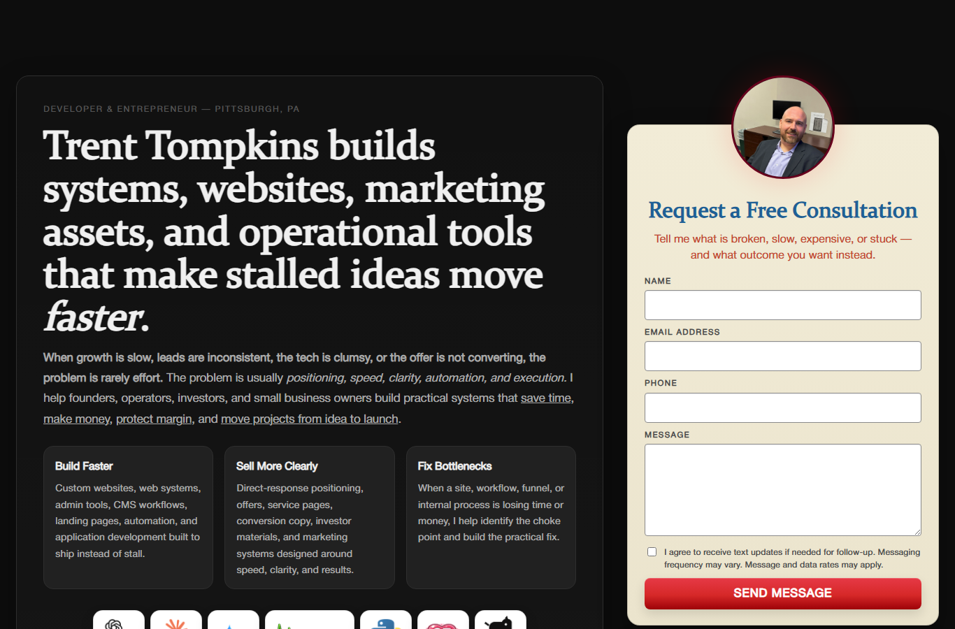 Trenton Tompkins - Author website screenshot